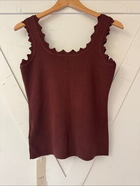 Women's Scalloped Edge Knit Tank - Brown